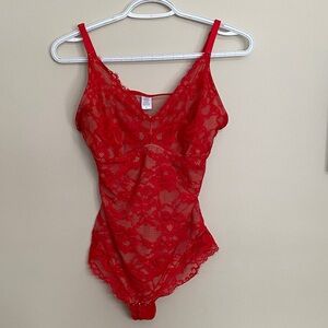 Chic Red Lace Bodysuit